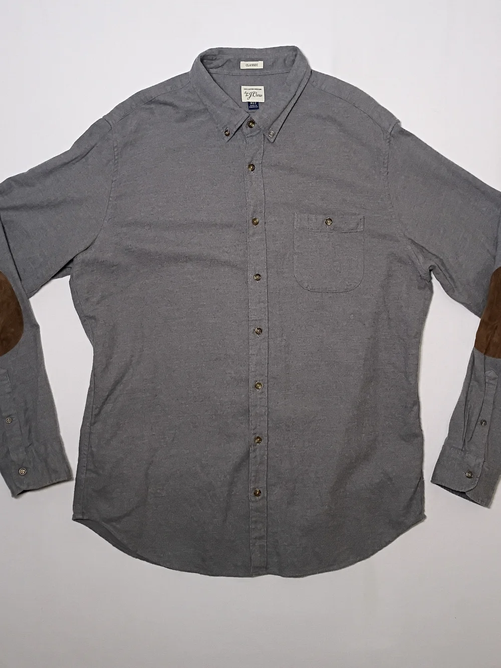 J.crew Mens Classic Brushed Cotton Flannel Shirting XLT Gray Suede Elbow Patches